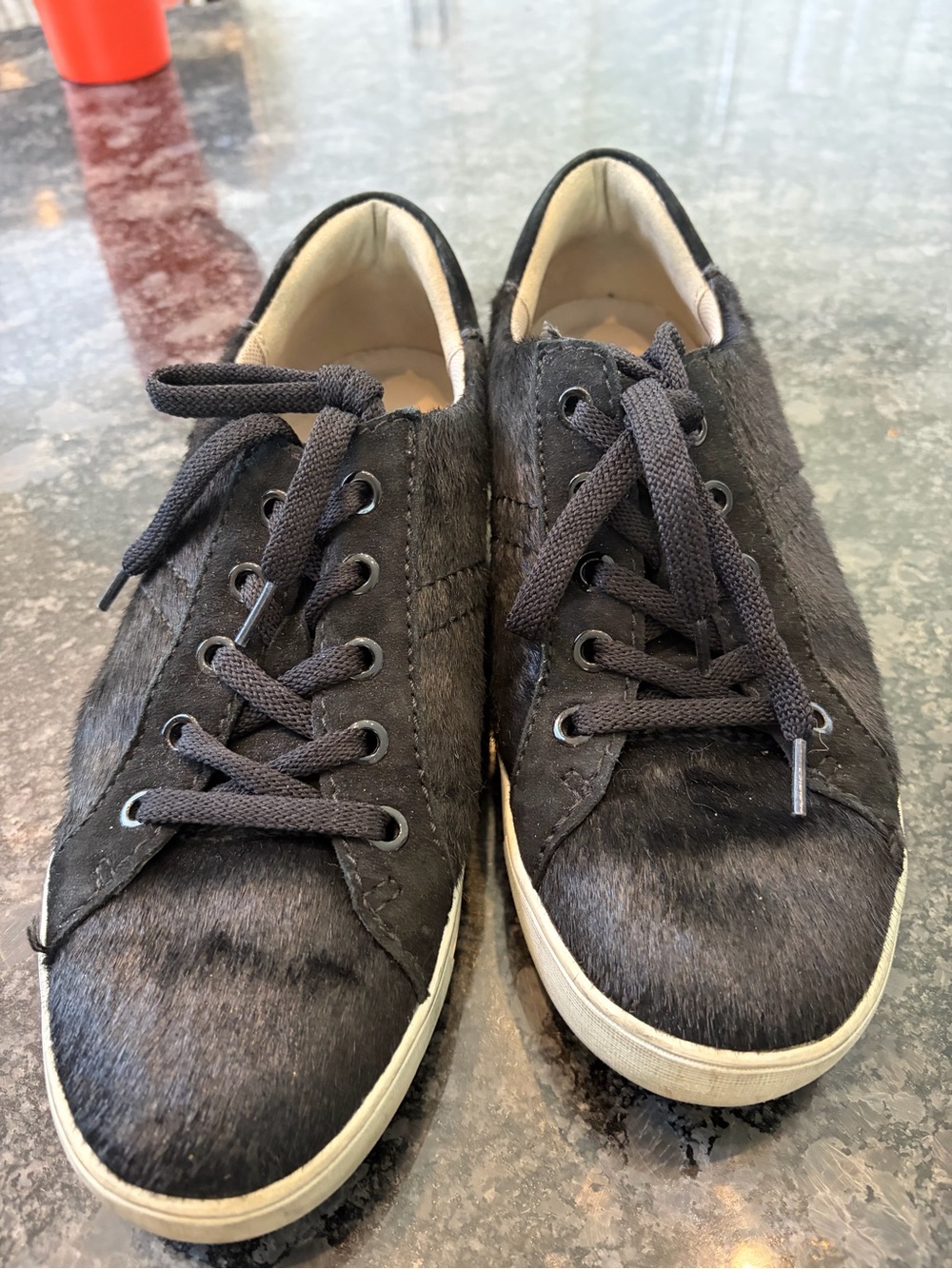 Naturalizer Black Low-Top Lace-Up Sneakers calf hair